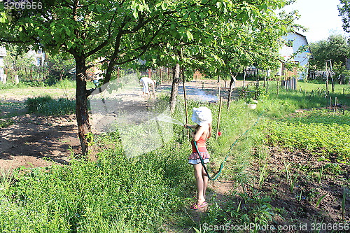 Image of girl watering a kitchen garden