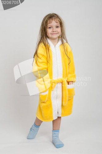 Image of Portrait in full growth girl bathrobe