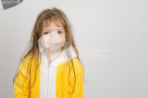 Image of Portrait of a four-year girl in bathrobe