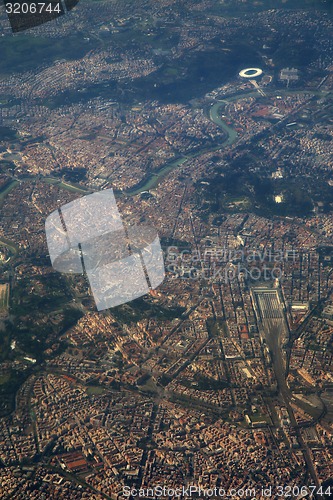 Image of Aerial view of Rome, Italy from airplane window 