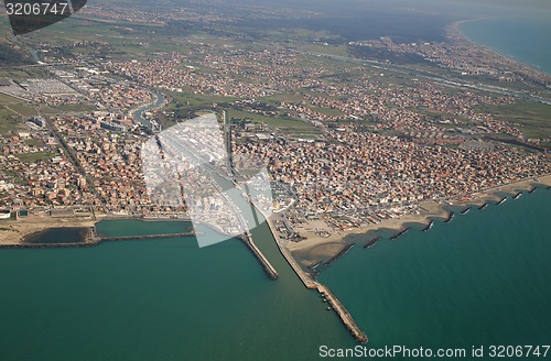 Image of Fiumicino, near Roma, Lazio, Italy from airplane window 