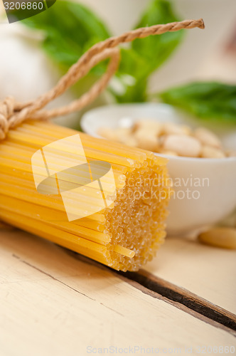 Image of Italian traditional basil pesto pasta ingredients