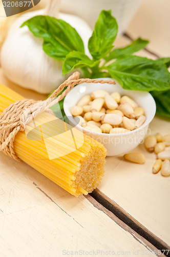 Image of Italian traditional basil pesto pasta ingredients