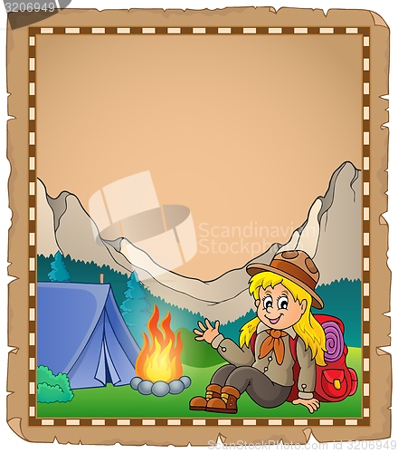 Image of Parchment with scout girl in mountain