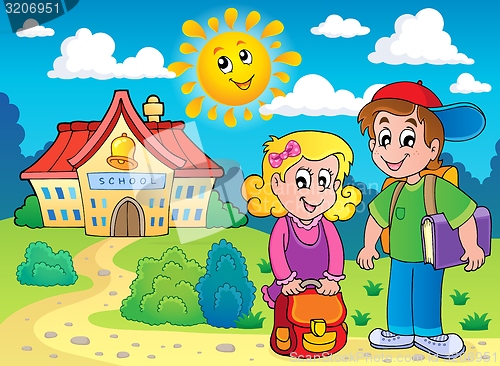Image of Two children near school