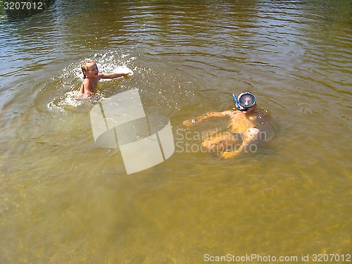 Image of children are swimming in the river