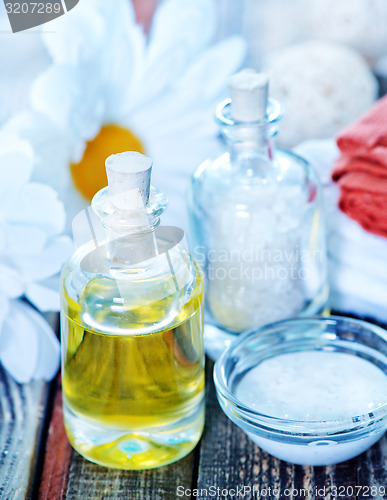 Image of sea salt and oil in bottles