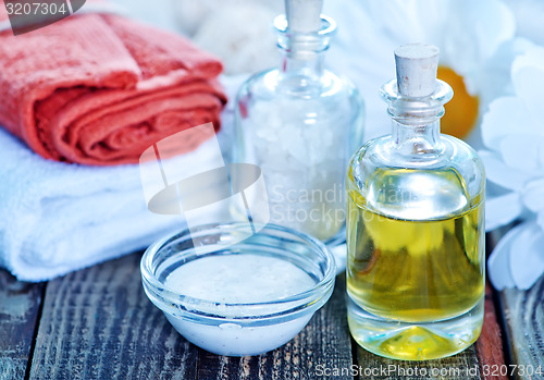 Image of sea salt and oil in bottles