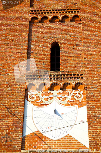 Image of in  the    sunny clock  closed brick tower   italy  lombardy   