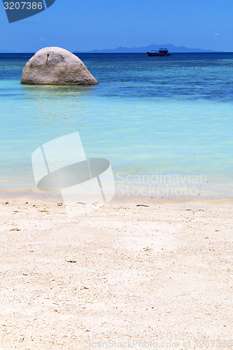 Image of asia  the  kho tao bay isle white  beach    rocks house boat in 