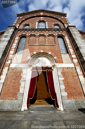 Image of  church  in  the legnano  old    tower sidewalk italy  lombardy 