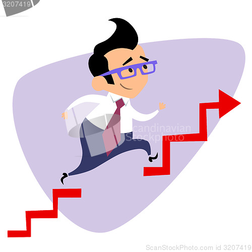 Image of Businessman takes a step over the obstacle graph of sales busine