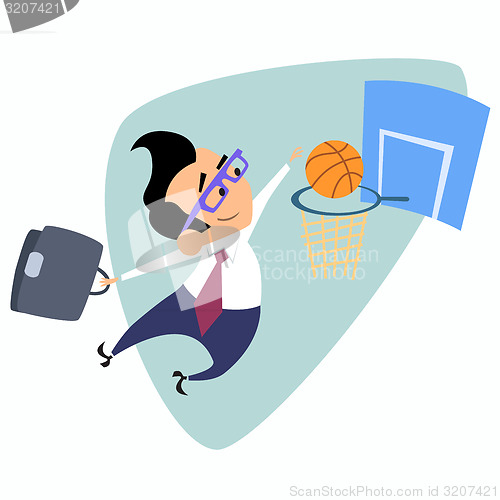 Image of Businessman throws a basketball into the basket business theme s