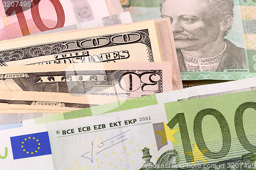 Image of european and american money background