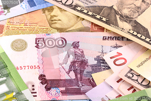 Image of european and american money background