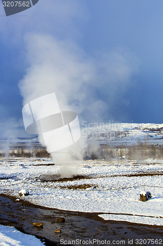 Image of Geyser in a winter landscape in Iceland