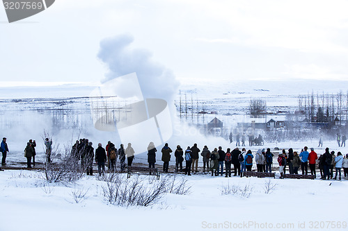 Image of Visitors at the geyser erruption of Strokkur, Iceland