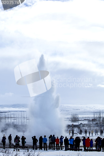 Image of Visitors at the geyser erruption of Strokkur, Iceland