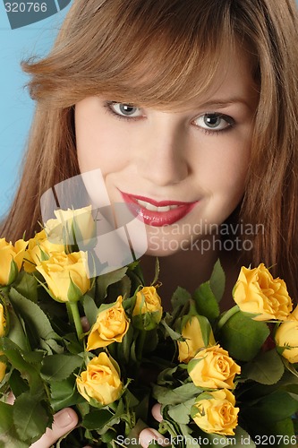 Image of Woman with rose bouquet
