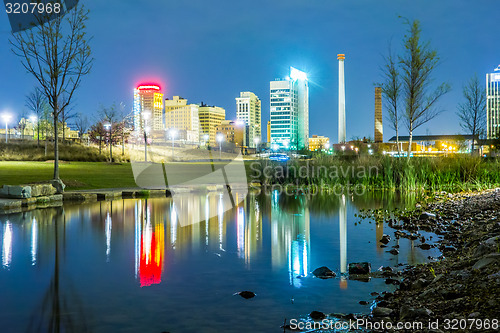 Image of Skyline of Birmingham Alabama from Railroad Park