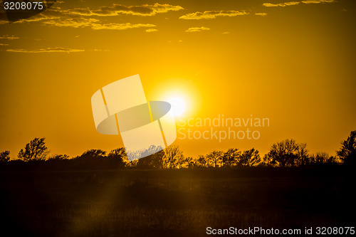 Image of golden sunset over farm field