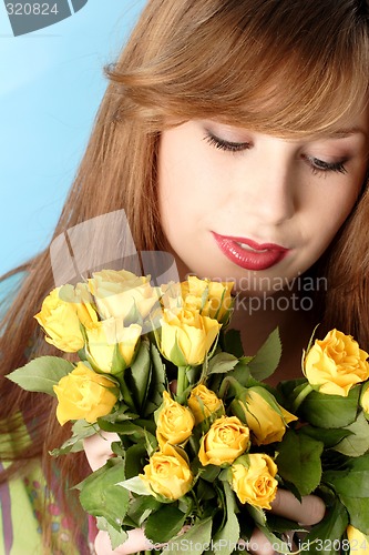Image of Woman with rose bouquet