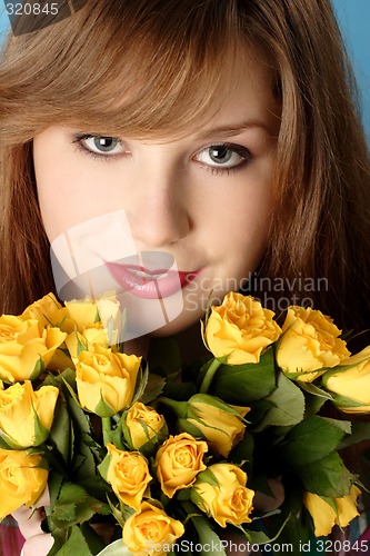 Image of Woman with rose bouquet