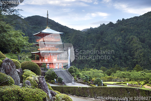 Image of Temple and waterfall