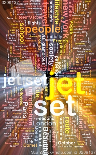 Image of Jet set wordcloud concept illustration glowing