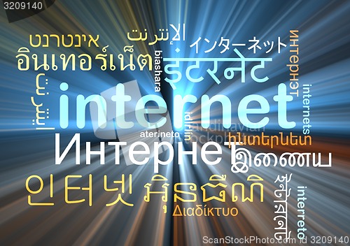 Image of internet multilanguage wordcloud background concept glowing