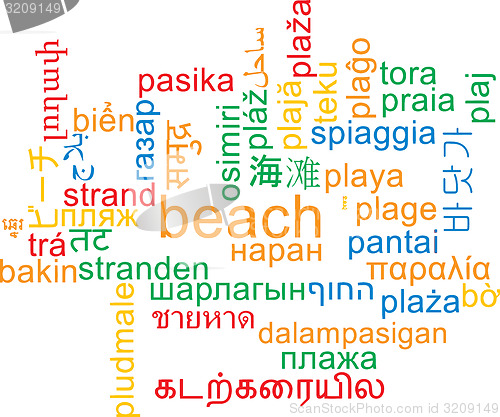 Image of Beach multilanguage wordcloud background concept