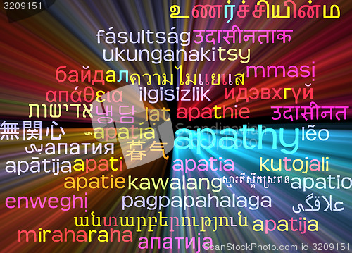 Image of Apathy multilanguage wordcloud background concept glowing