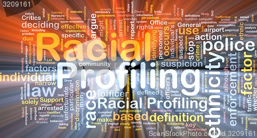 Image of Racial profiling background wordcloud concept illustration glowi