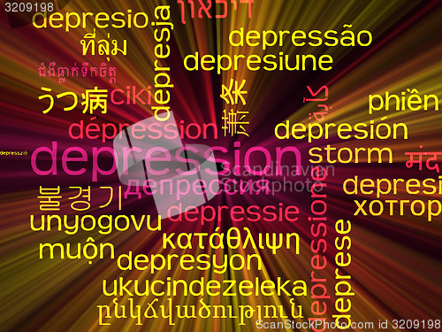 Image of Depression multilanguage wordcloud background concept glowing