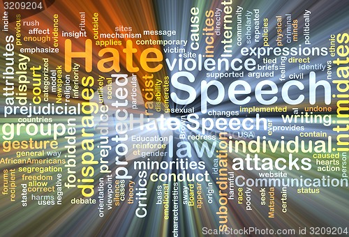 Image of Hate speech wordcloud concept illustration glowing