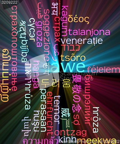 Image of Awe multilanguage wordcloud background concept glowing