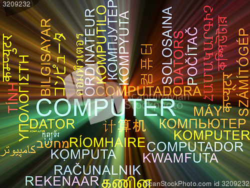 Image of Computer multilanguage wordcloud background concept glowing