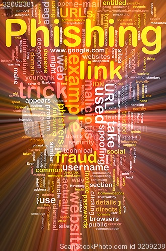 Image of Phishing background concept wordcloud glowing