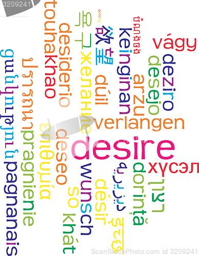 Image of Desire multilanguage wordcloud background concept