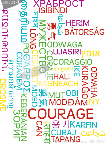Image of Courage multilanguage wordcloud background concept