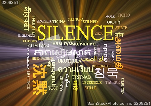 Image of silence multilanguage wordcloud background concept glowing