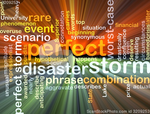 Image of Perfect storm wordcloud concept illustration glowing