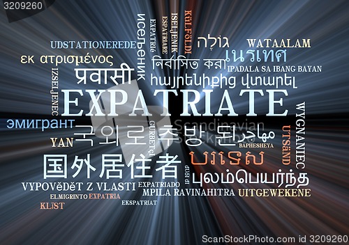 Image of expatriate multilanguage wordcloud background concept glowing