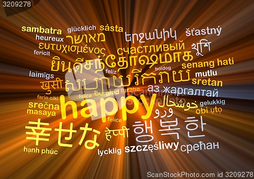 Image of happy multilanguage wordcloud background concept glowing