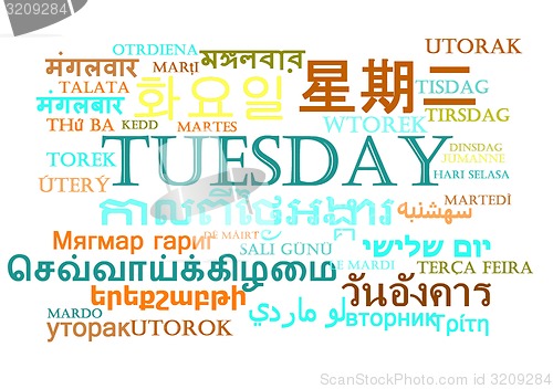 Image of Tuesday multilanguage wordcloud background concept