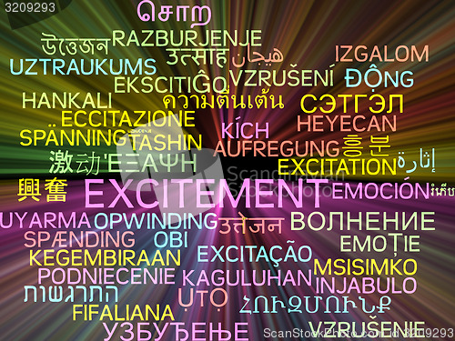 Image of Excitement multilanguage wordcloud background concept glowing