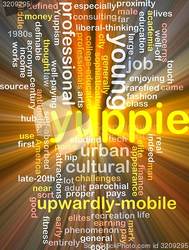 Image of yuppie  background wordcloud concept illustration glowing