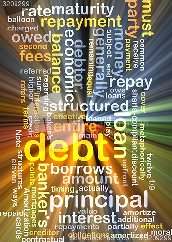 Image of Debt wordcloud concept illustration glowing