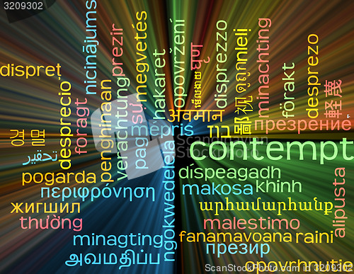 Image of Contempt multilanguage wordcloud background concept glowing