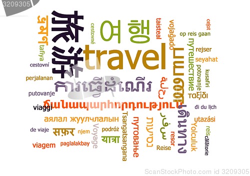 Image of Travel multilanguage wordcloud background concept